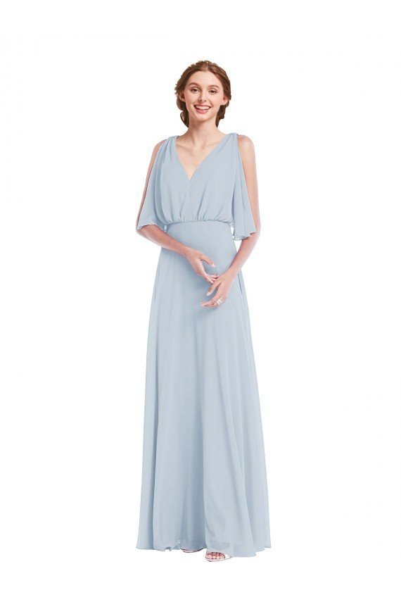 V-Neck Split Sleeves Blouson Bodice Maxi Bridesmaid Dress Essex