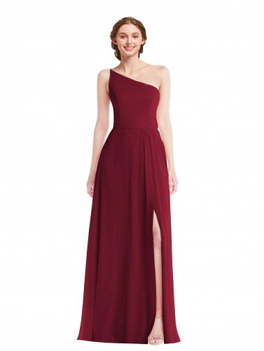 One Shoulder Chiffon Maxi Bridesmaid Dress with Shirred Front Slit Essex