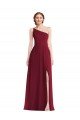 One Shoulder Chiffon Maxi Bridesmaid Dress with Shirred Front Slit Essex