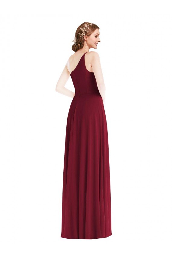 One Shoulder Chiffon Maxi Bridesmaid Dress with Shirred Front Slit Essex