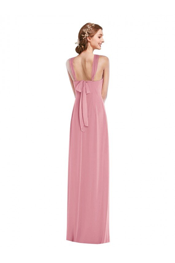 Draped Chiffon Grecian Column Bridesmaid Dress with Front Slit Essex