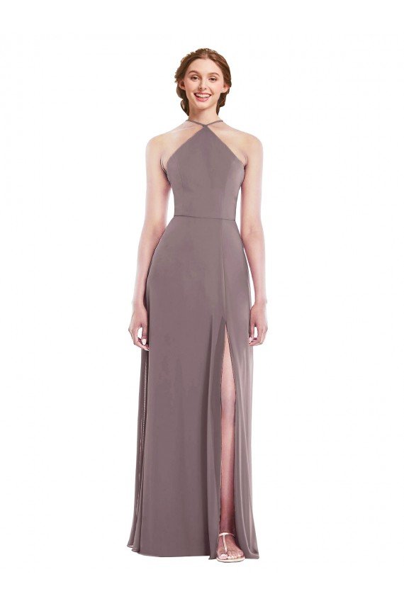 Diamond Halter Maxi Formal Bridesmaid Dress with Front Slit Essex