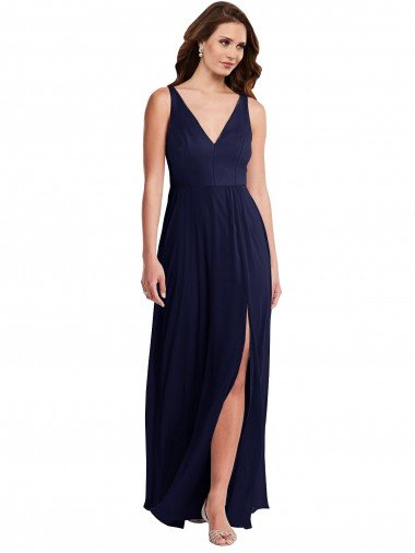 Deep V-Neck Chiffon Maxi Bridesmaid Dress with Front Slit Essex