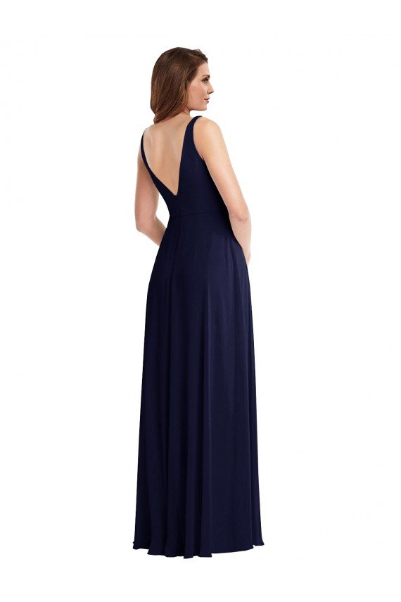 Deep V-Neck Chiffon Maxi Bridesmaid Dress with Front Slit Essex