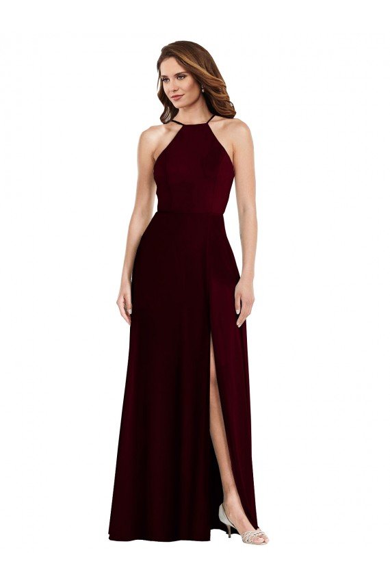 Halter Spaghetti Straps Maxi Bridesmaid Dress with Front Slit Essex