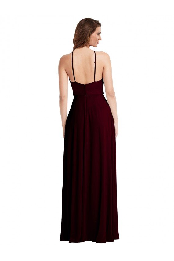 Halter Spaghetti Straps Maxi Bridesmaid Dress with Front Slit Essex