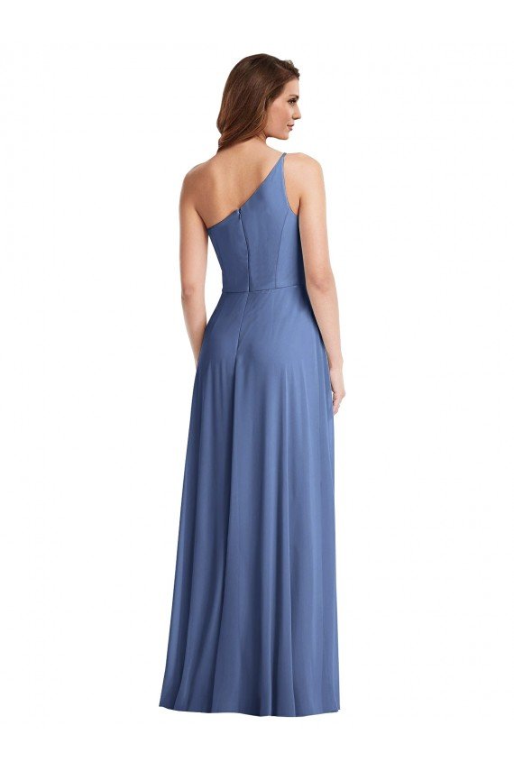 One Shoulder Full Length Maxi Formal Bridesmaid Dress with Flirty Slit Essex