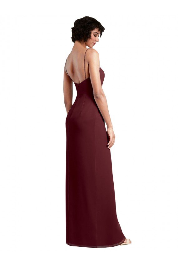 Sleek Straight Neckline Chiffon Bridesmaid Dress with Spaghetti Straps and High Side Slit Essex