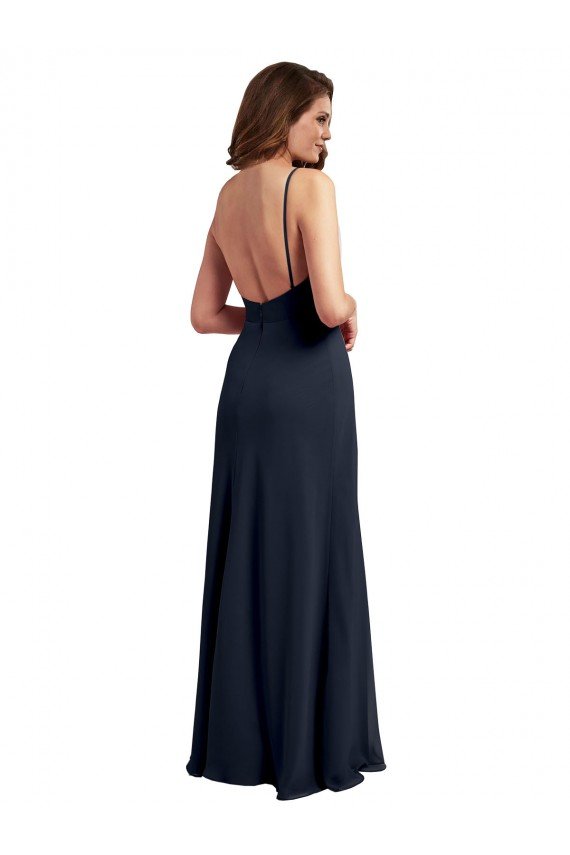 Scoop Neck Long Chiffon Open Back Bridesmaid Dress with Spaghetti Straps Essex