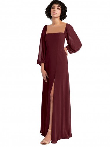 Sheer Long Sleeves Chiffon Bridesmaid Dress with High Slit Essex