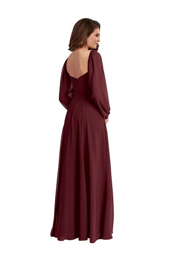 Sheer Long Sleeves Chiffon Bridesmaid Dress with High Slit Essex