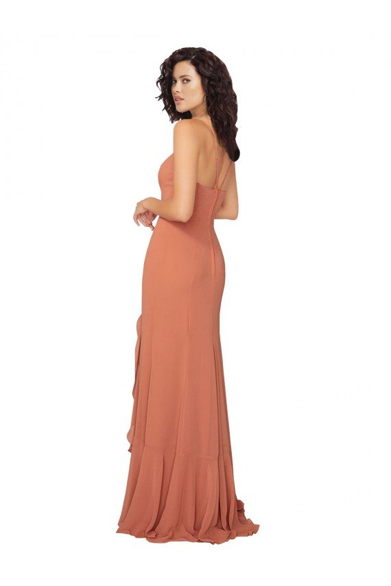 Chiffon Square Neck Bridesmaid Dress with Ruffled Skirt Slit Essex