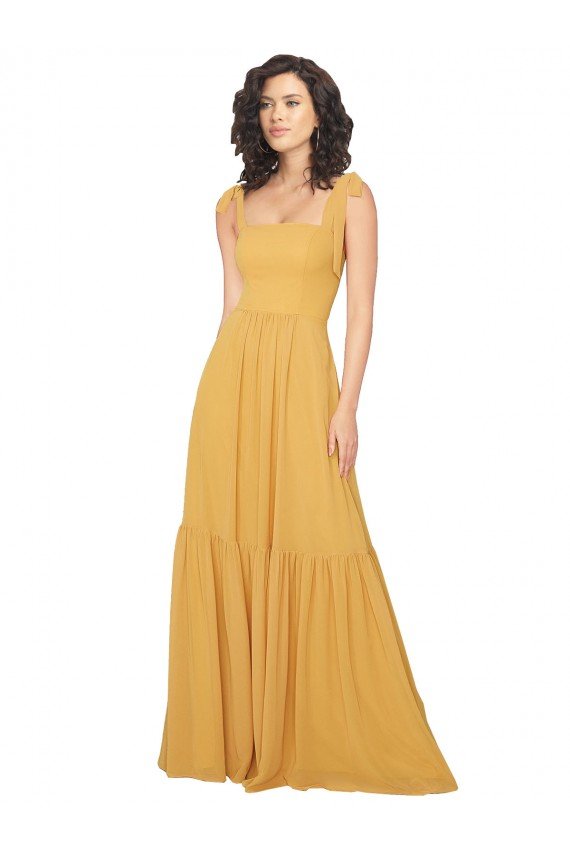 Tied Strap Square Neck Long Chiffon Bridesmaid Dress Essex