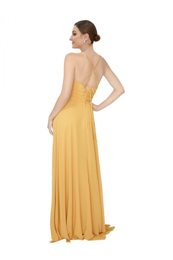 Ruched Chiffon Bridesmaid Dress with Pockets & Tie Back Detail Essex