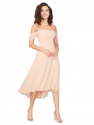 Cold Shoulder Midi Length Short Chiffon Bridesmaid Dress Essex