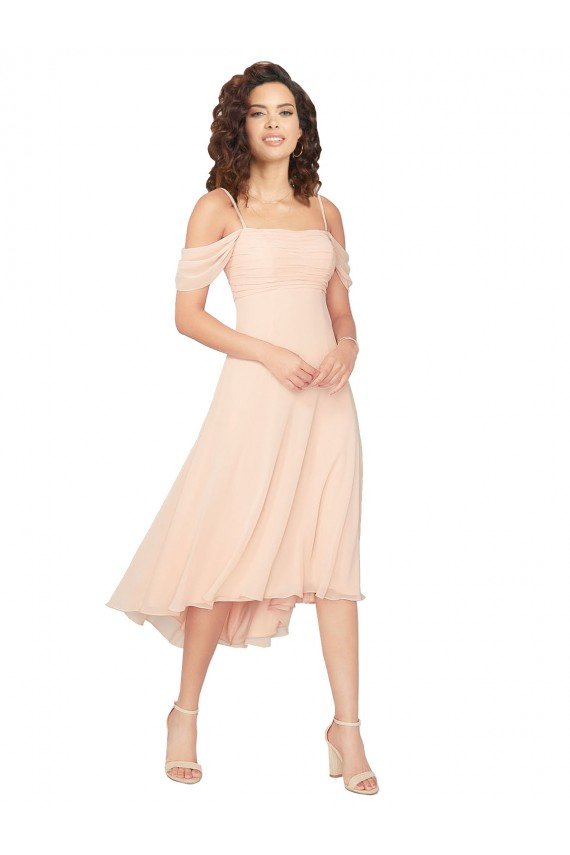 Cold Shoulder Midi Length Short Chiffon Bridesmaid Dress Essex