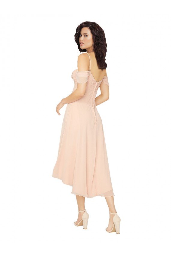 Cold Shoulder Midi Length Short Chiffon Bridesmaid Dress Essex