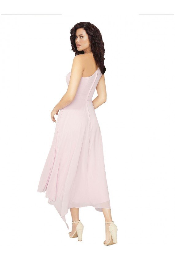 Midi Length One Shoulder Chiffon Cocktail Bridesmaid Dress Essex