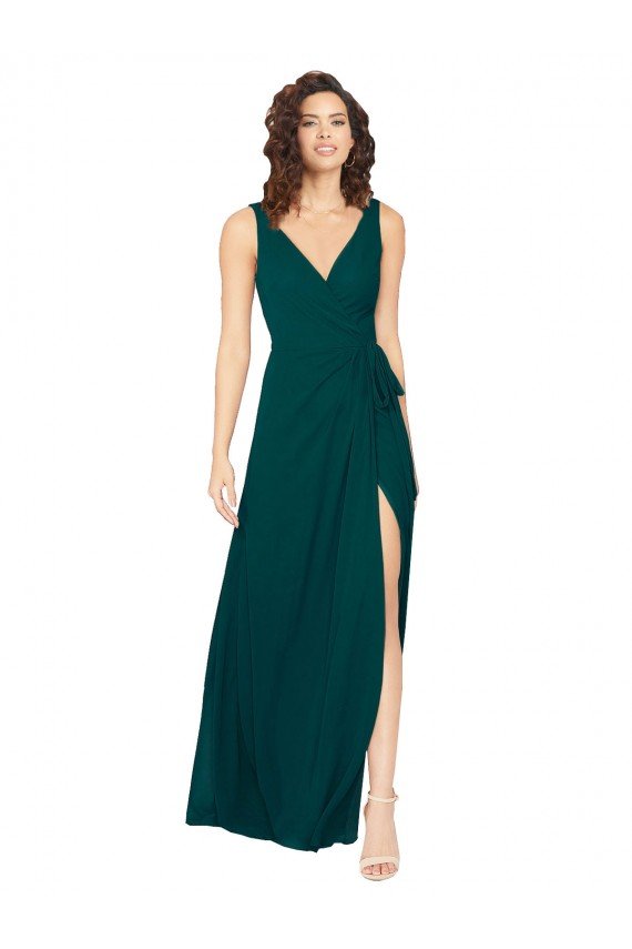 V-Neck Chiffon Bridesmaid Dress with Front Skirt Slit Essex