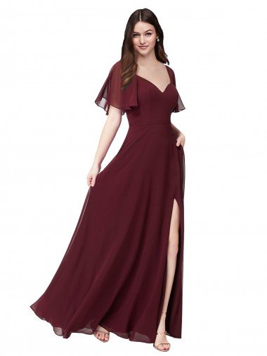 Chiffon Flutter Sleeve Sweetheart Bridesmaid Dress Essex