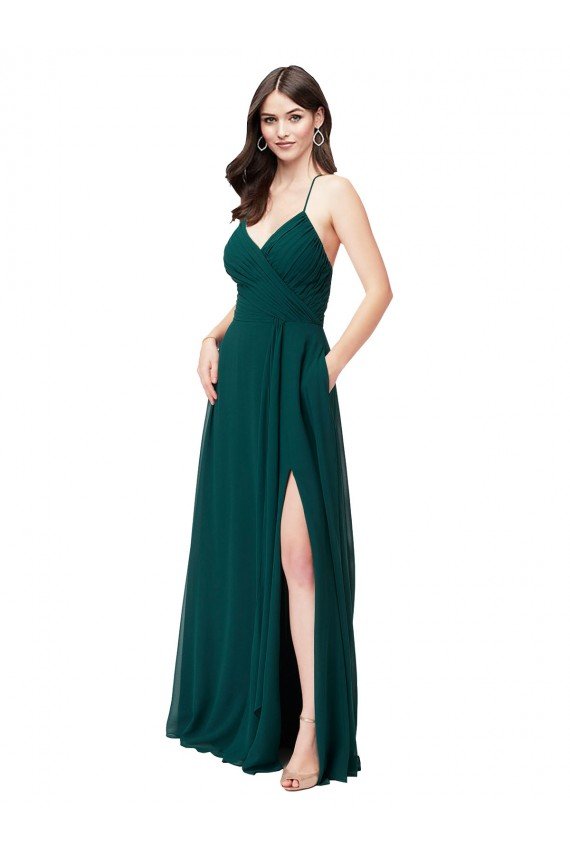 Chiffon Bridesmaid Dress with Draped Surplice Bodice & Pockets Essex