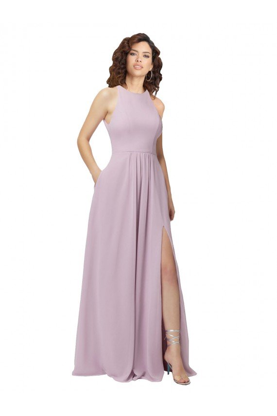 High-Halter Chiffon Bridesmaid Dress with Keyhole Cowl Back Essex