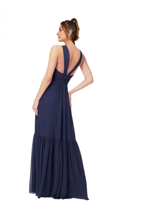 Floor Length Deep V-Neck Ruched Chiffon Long Bridesmaid Dress Essex