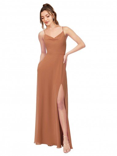 Cowl Neck Chiffon Bridesmaid Dress with Front Slit Essex