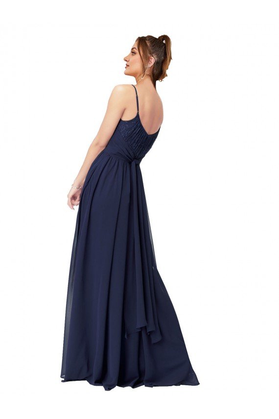 Long Chantilly Lace and Ruched Chiffon Bridesmaid Dress with Pockets Essex