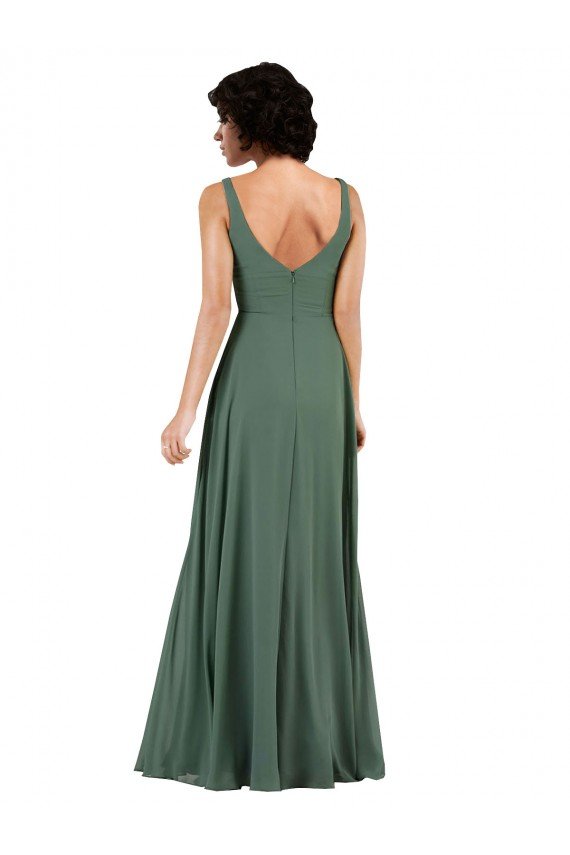 V-Neckline Wrapped Chiffon Bridesmaid Dress with Skirt Slit Essex