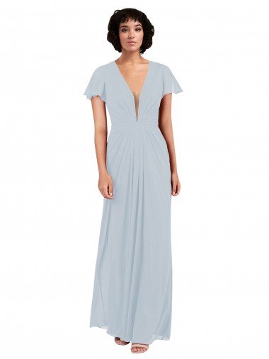 Deep V-Neckline Chiffon Bridesmaid Dress with Flutter Sleeves Essex