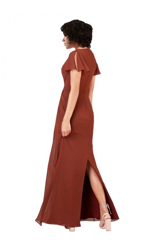 Deep V-Neckline Chiffon Bridesmaid Dress with Flutter Sleeves Essex