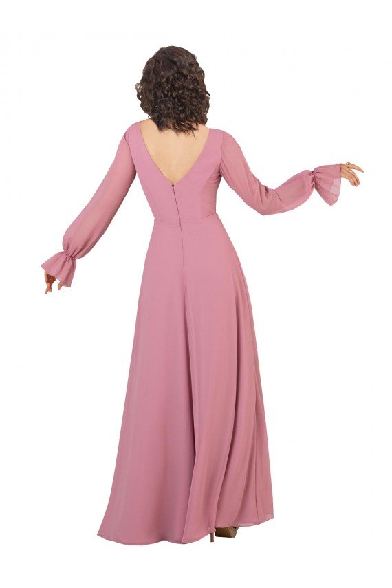 Long Sleeve Chiffon Bridesmaid Dress with Bow Detail Essex