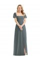 Puff Sleeves Chiffon Maxi Bridesmaid Dress with Front Slit Essex
