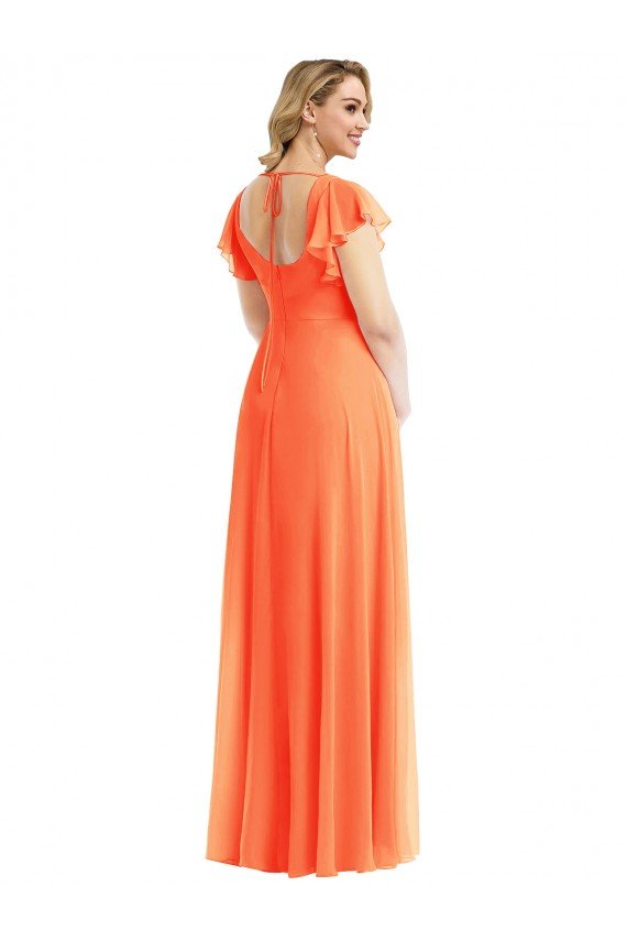 Flutter Sleeves Scoop Open Back Chiffon Maxi Bridesmaid Dress Essex