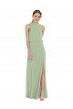 High Neck Scarf Tie Blouson Bodice Maxi Bridesmaid Dress with Front Slit Essex