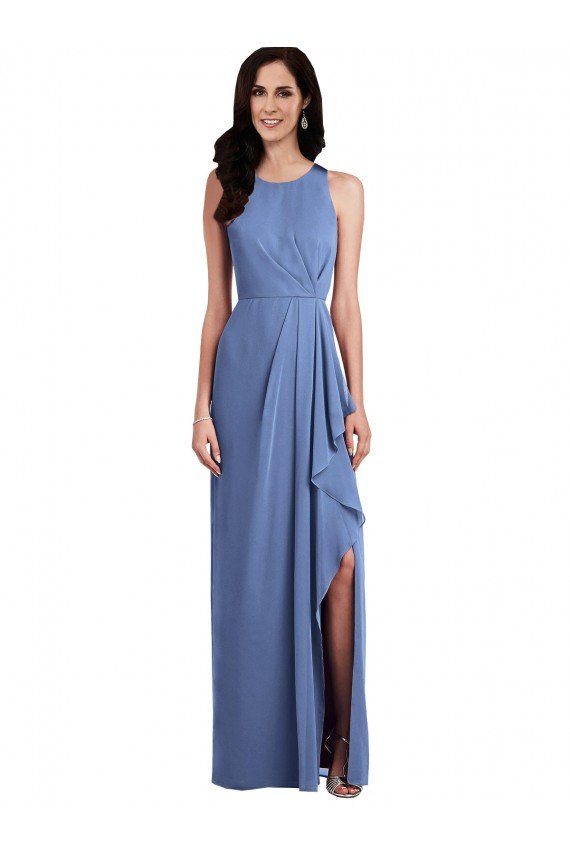Sleeveless Chiffon Bridesmaid Dress with Draped Front Slit Essex