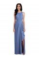Sleeveless Chiffon Bridesmaid Dress with Draped Front Slit Essex