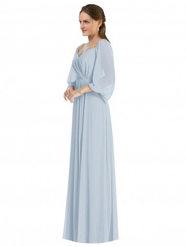 Off the Shoulder Puff Sleeve Maxi Formal Bridesmaid Dress with Front Slit Essex