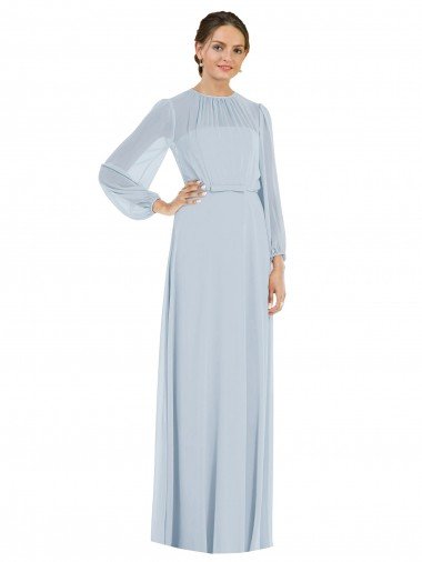 Strapless Chiffon Maxi Formal Bridesmaid Dress with Puff Sleeve Blouson Overlay Essex