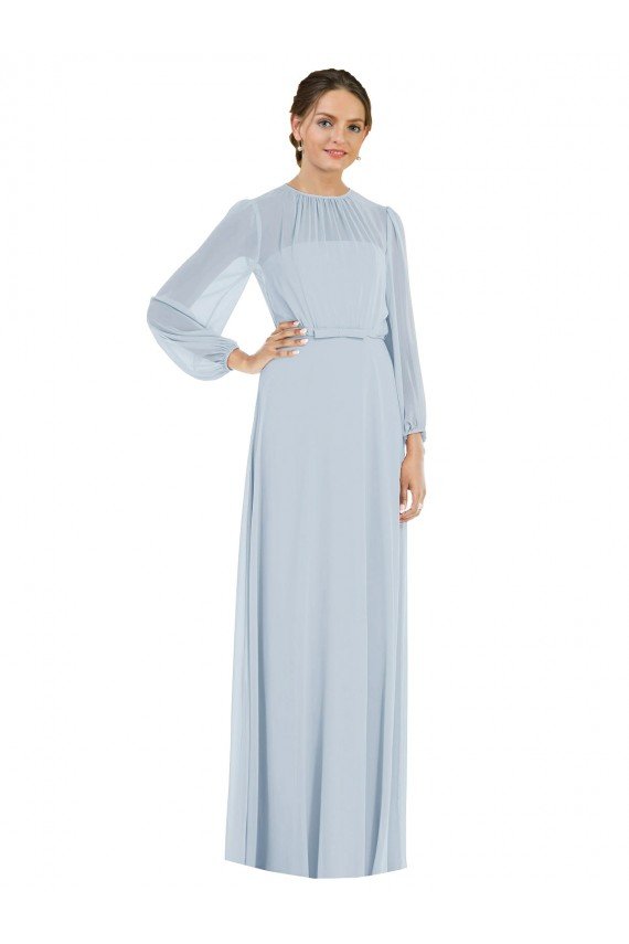 Strapless Chiffon Maxi Formal Bridesmaid Dress with Puff Sleeve Blouson Overlay Essex