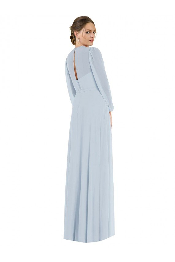 Strapless Chiffon Maxi Formal Bridesmaid Dress with Puff Sleeve Blouson Overlay Essex