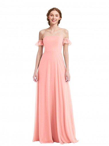 Off the Shoulder Ruffle Cuff Sleeve Chiffon Maxi Bridesmaid Dress Essex