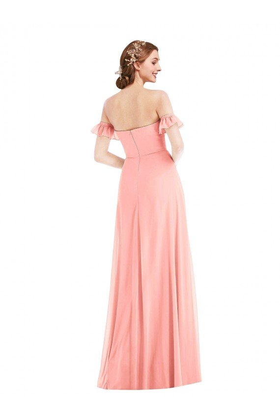 Off the Shoulder Ruffle Cuff Sleeve Chiffon Maxi Bridesmaid Dress Essex