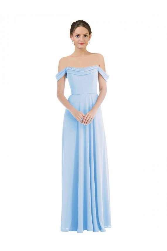 Off the Shoulder Draped Neckline Maxi Formal Bridesmaid Dress Essex
