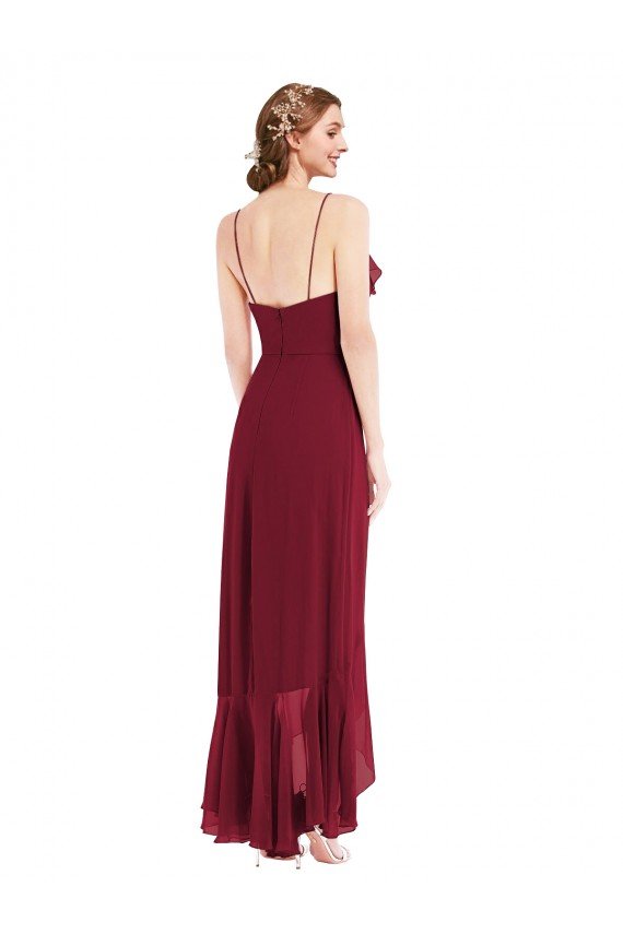Ruffle Trimmed V-Neck High Low Wrap Chiffon Bridesmaid Dress Essex