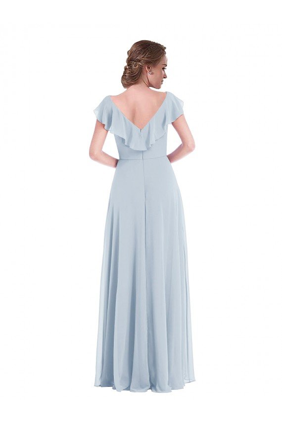 Ruffle Trimmed V Back Chiffon Maxi Bridesmaid Dress Essex