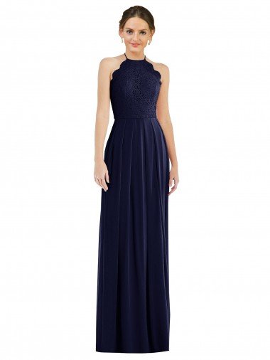 Tie Neck Lace Halter Pleated Skirt Maxi Bridesmaid Dress Essex