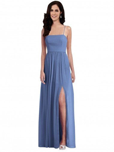 Slim Spaghetti Straps Chiffon Bridesmaid Dress with Front Slit Essex