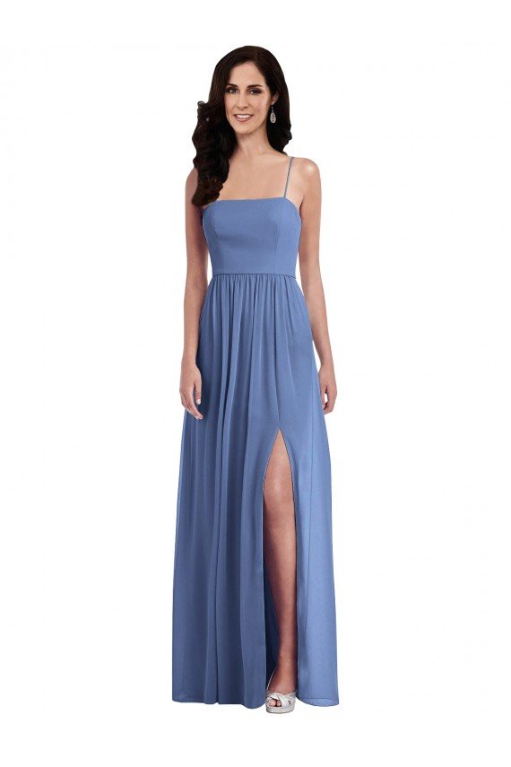 Slim Spaghetti Straps Chiffon Bridesmaid Dress with Front Slit Essex